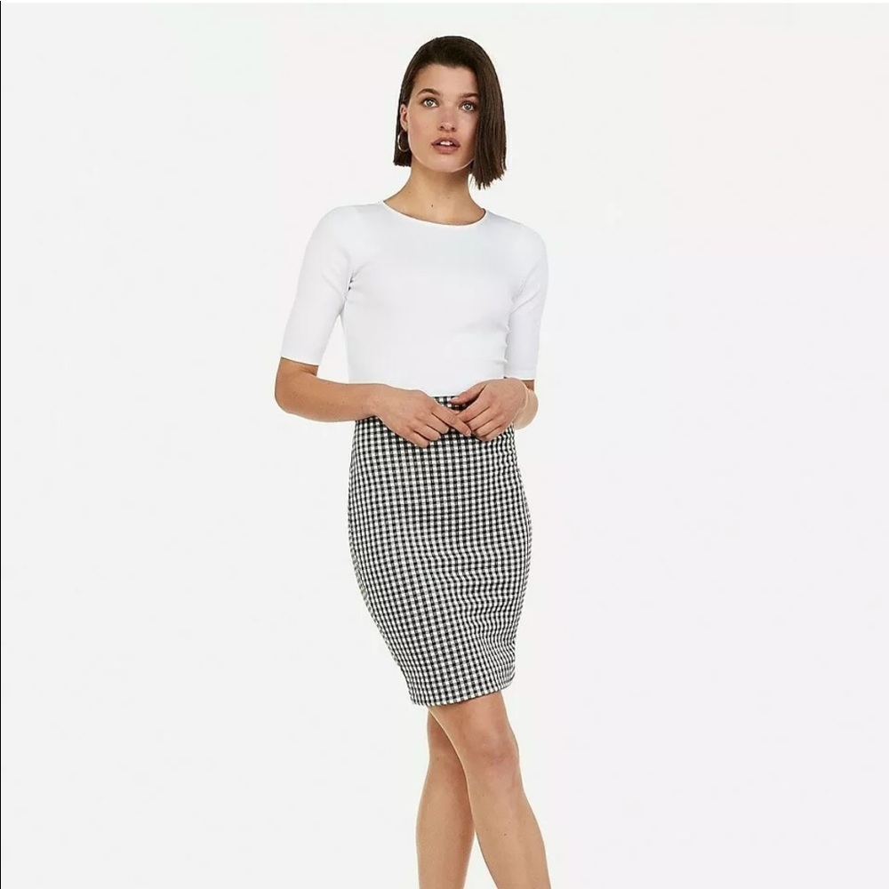 Express High Waisted Gingham Pencil Skirt